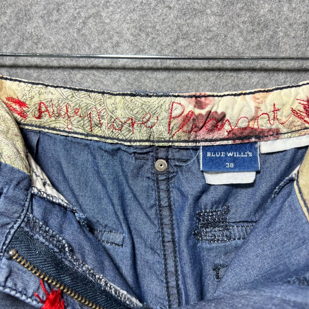 Y2K Blue Willis Womens Embroidered Floral Cargo Pants Blue Chambray US 8 EU38 - Picture 9 of 11